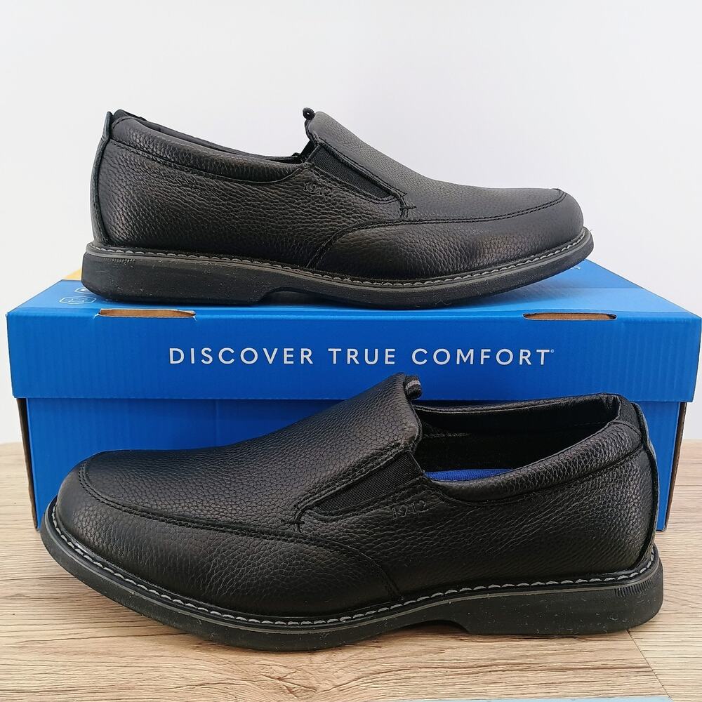 Nunn Bush Otto Men's 9.5 W Slip-On Shoes Black Leather Memory Foam Comfort